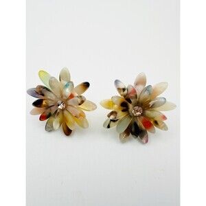 Tortoise Resin Multicolor Flower Petal Post Earrings